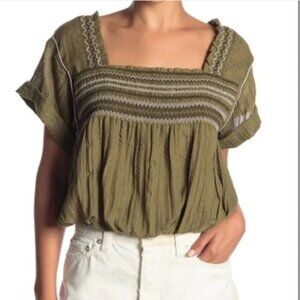 free people green embroidered top